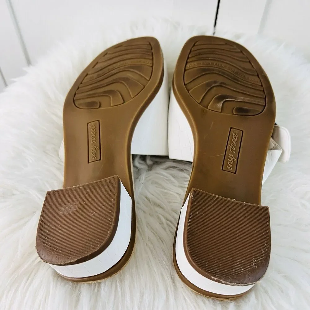Easy Street Viviana White Vegan Reptile Leather Strappy Buckled Sandals 7.5M